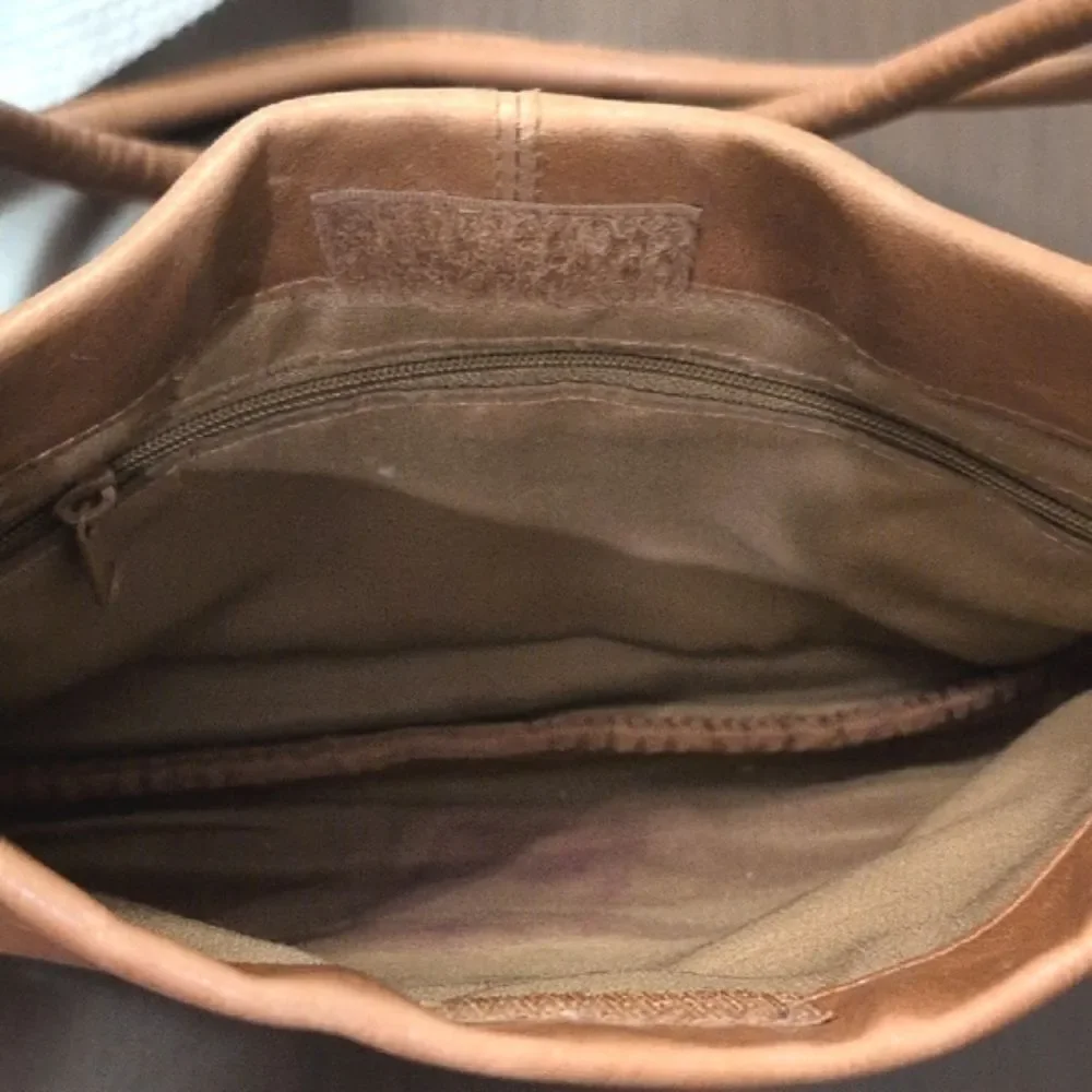 Wilson's Pelle Studio Tan Distressed Leather Double Strap Shoulder Bag